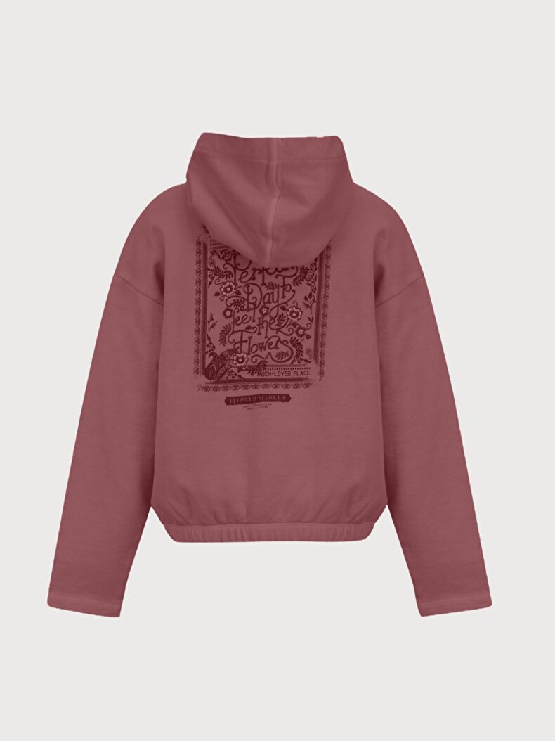 Uzun Kollu Kapüşonlu Beli Lastikli Mor Sweatshırt