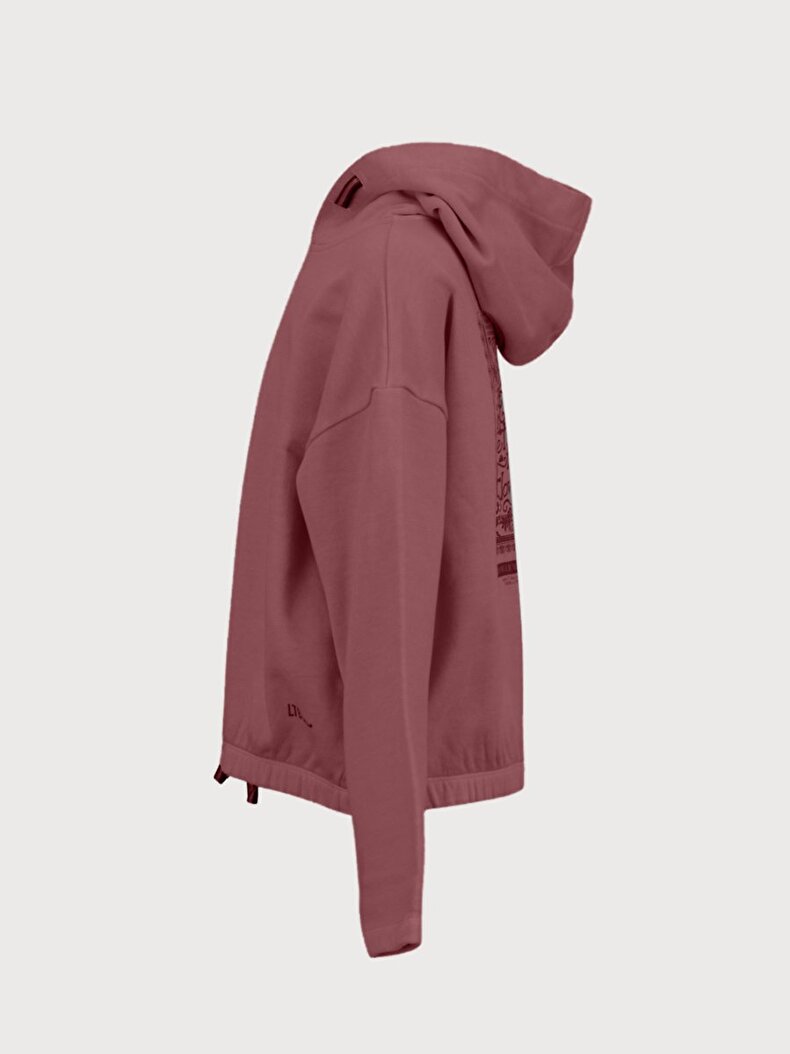 Uzun Kollu Kapüşonlu Beli Lastikli Mor Sweatshırt