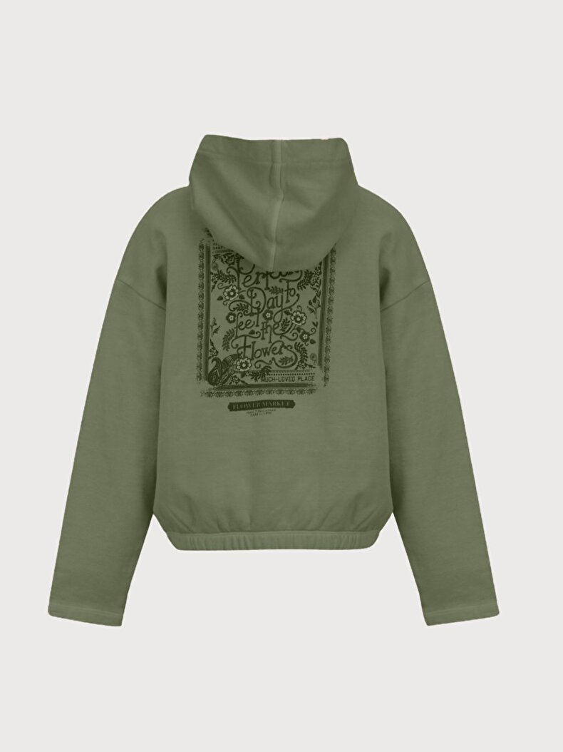 Uzun Kollu Kapüşonlu Beli Lastikli Yeşil Sweatshırt