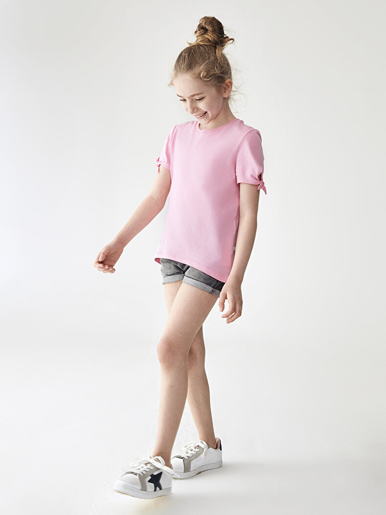 Cord Closure Detailed Pink T-shirt