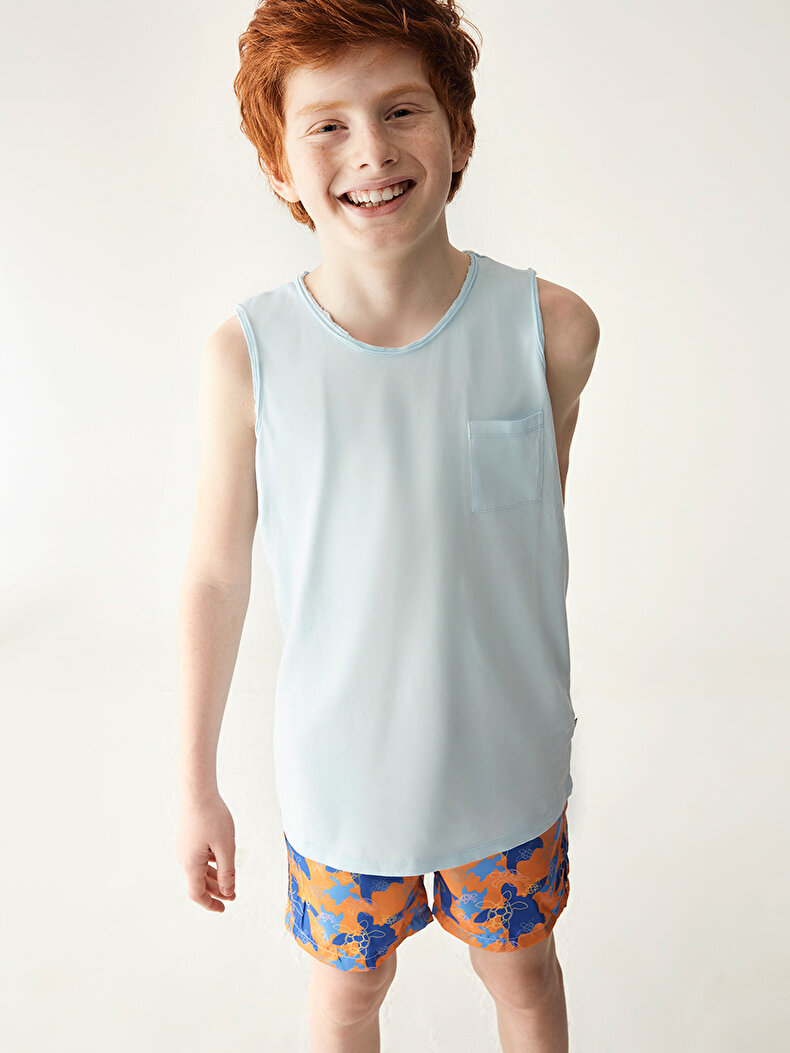 Sleeveless Round Collar Blauw Atleet