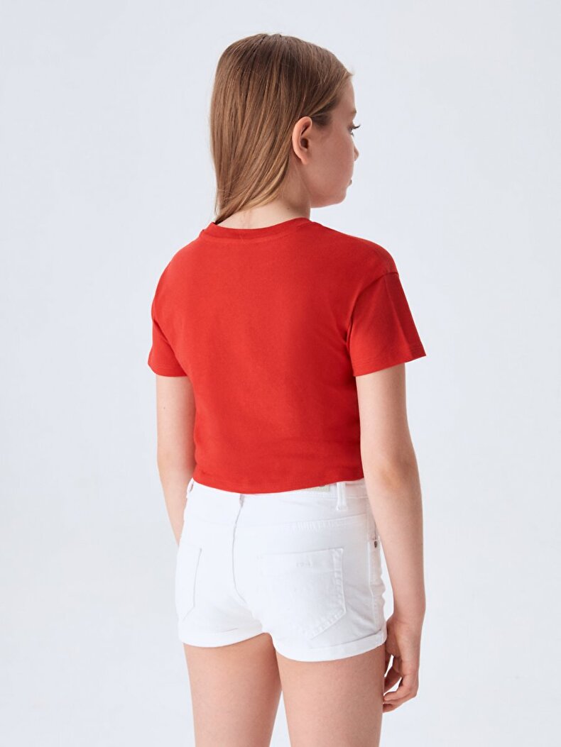 Cord Closure Detailed Red T-shirt