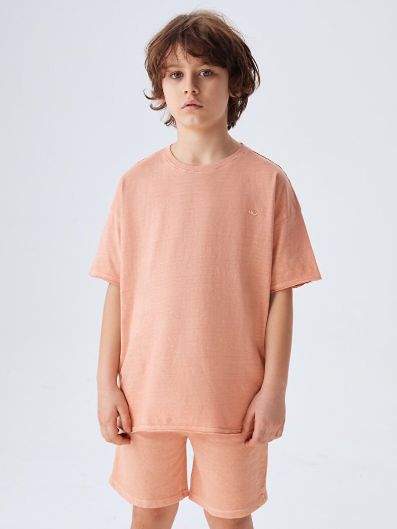 Short Sleeve Round Collar Orange T-shirt